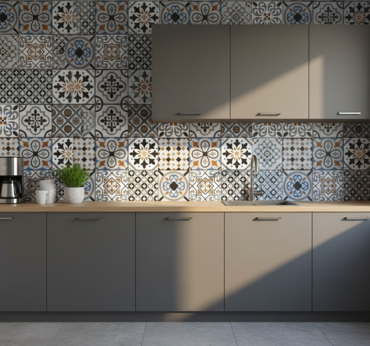 Tile effect wallpaper moroccan dark design - TenStickers