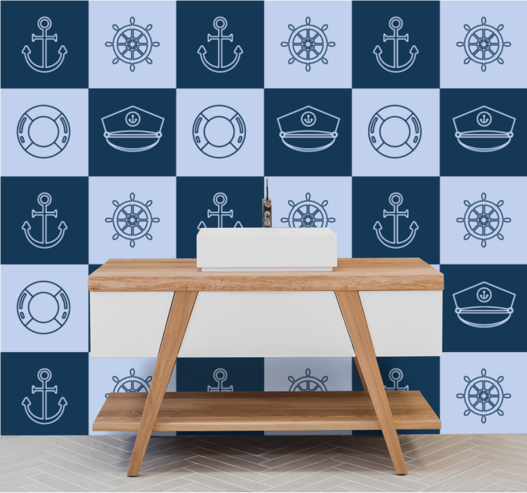 Tile effect wallpaper nautical tile design - TenStickers