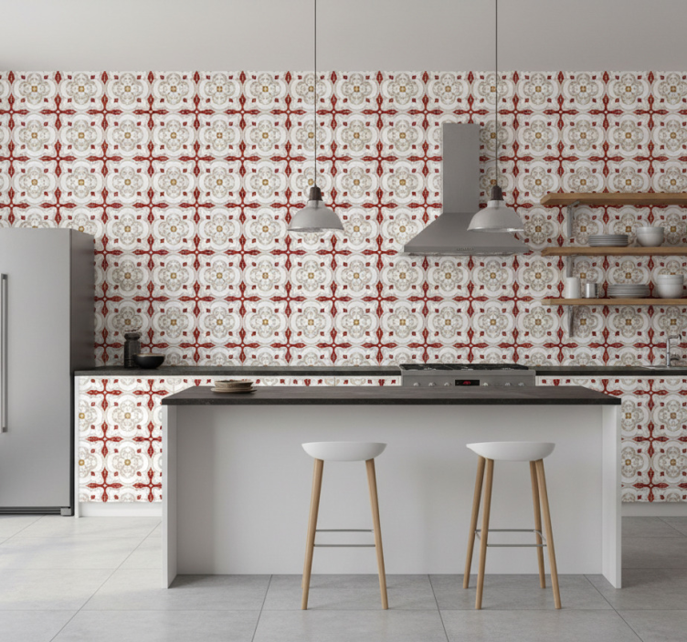 Tile effect wallpaper red shaped tiles - TenStickers