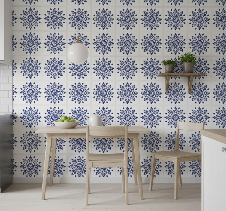 Tile effect wallpaper round classic tile design - TenStickers