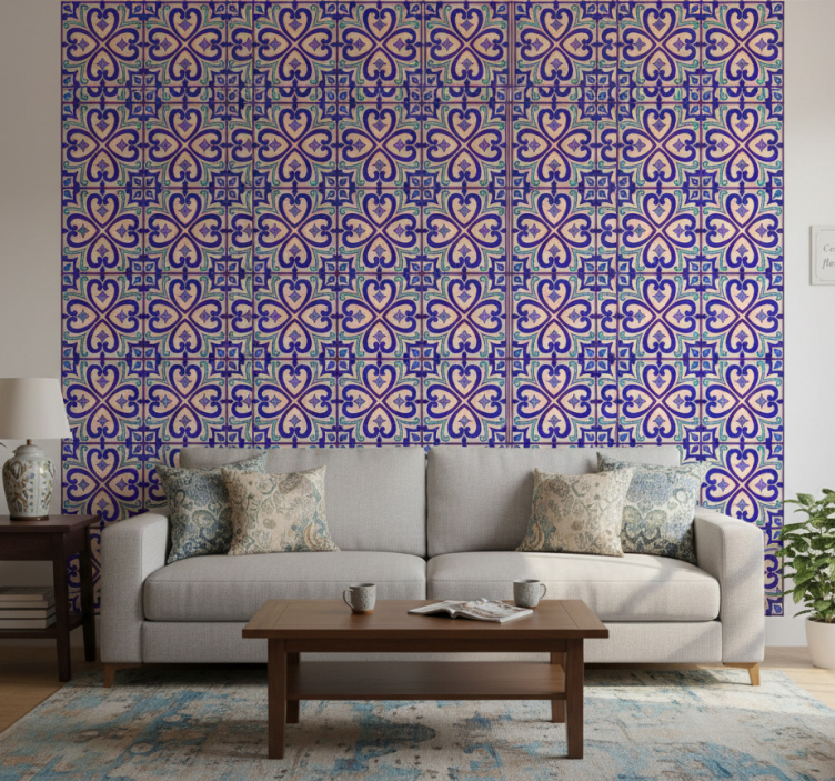 Tile effect wallpaper talavera flower design - TenStickers