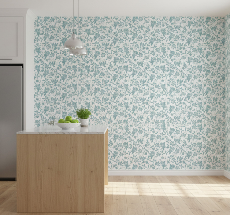 Tile effect wallpaper turquoise floral design - TenStickers