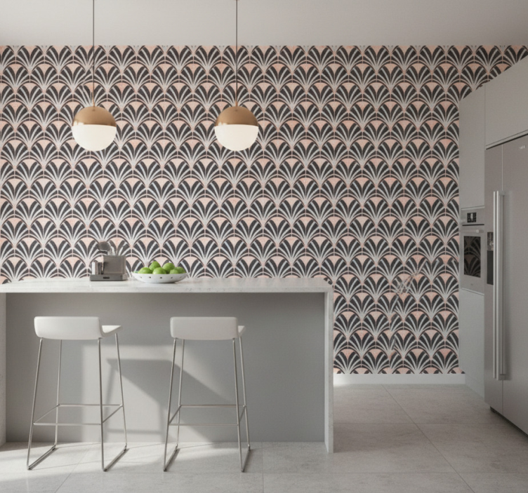 Tile effect wallpaper with art deco marble pattern - TenStickers