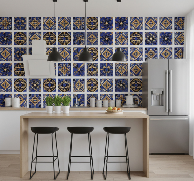 Tile effect wallpaper with decorative tiles - TenStickers