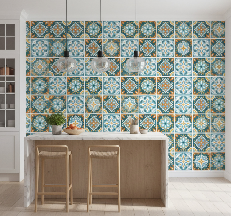 Tile effect wallpaper with intricate floral design - TenStickers