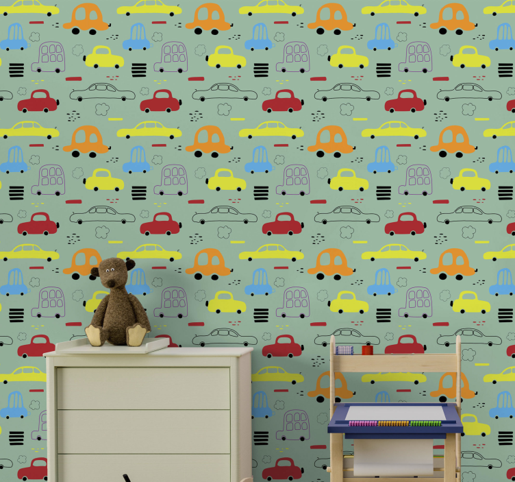 Toy Car Pattern children's wallpaper - TenStickers