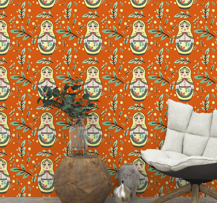 Traditional Matryoshka Pattern floral wallpaper - TenStickers
