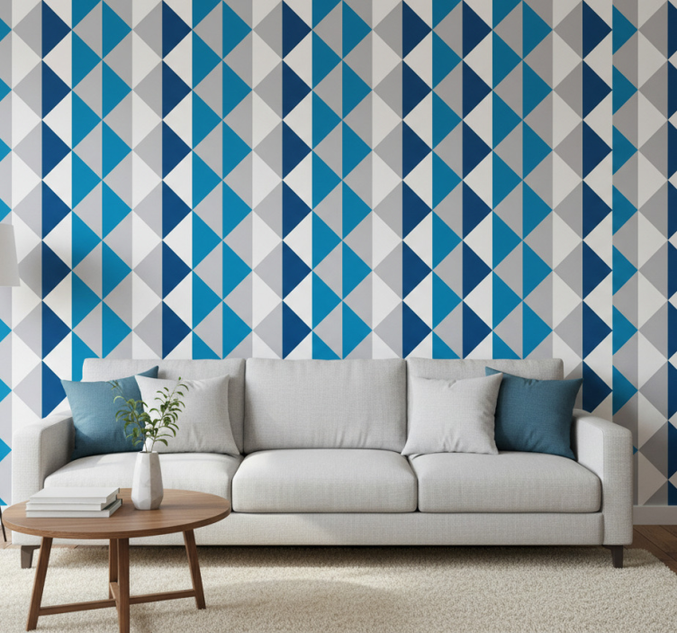 Triangles wallpaper classic blue design - TenStickers