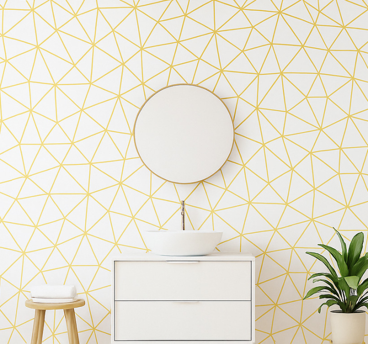 Triangles wallpaper golden geometric prism mosaic - TenStickers