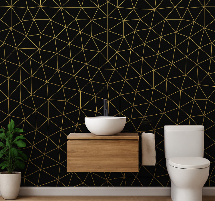 Triangles wallpaper midnight gold geometric design - TenStickers