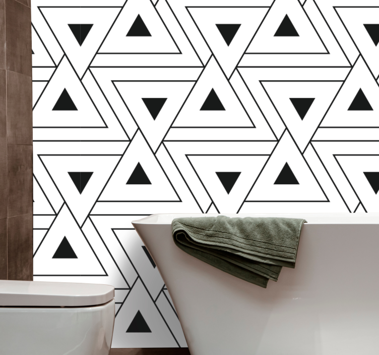 Black and white triangular outline bathroom wallpaper - TenStickers