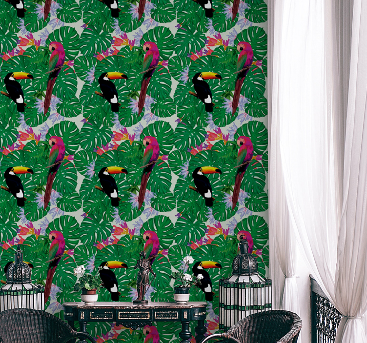 Tropical Bird Ensemble birds in wallpaper - TenStickers