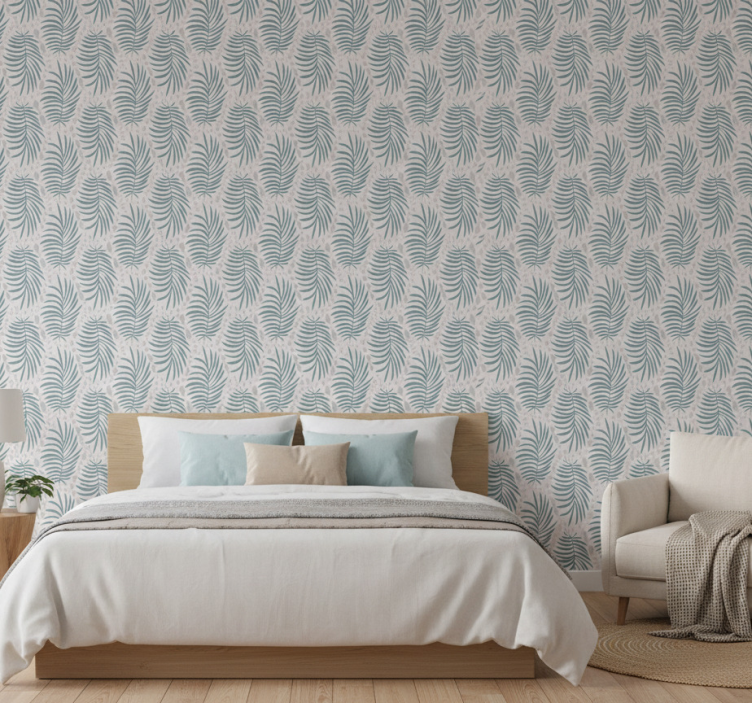 Tropical blue hamptons pattern wall paper in bedroom - TenStickers