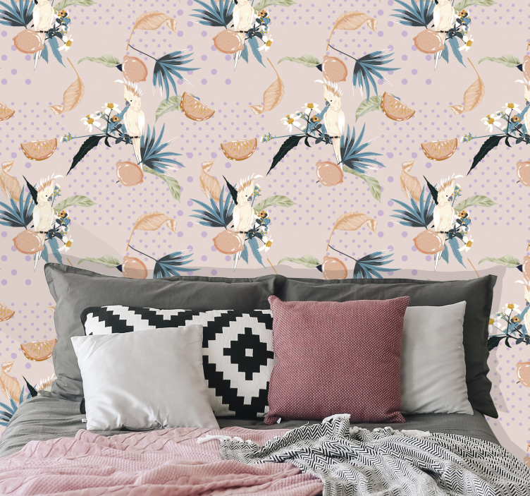 Tropical Cockatoo Motif jungle themed wallpaper - TenStickers
