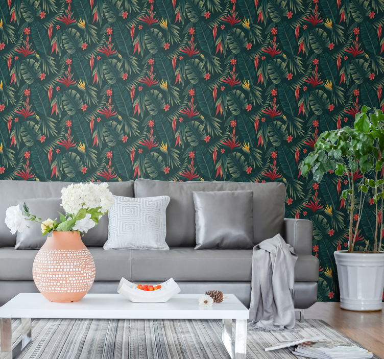Tropical floral display jungle themed wallpaper - TenStickers