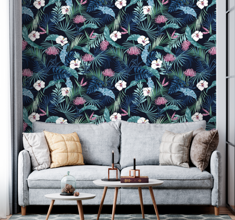 Tropical Floral Scene flowers wallpaper - TenStickers