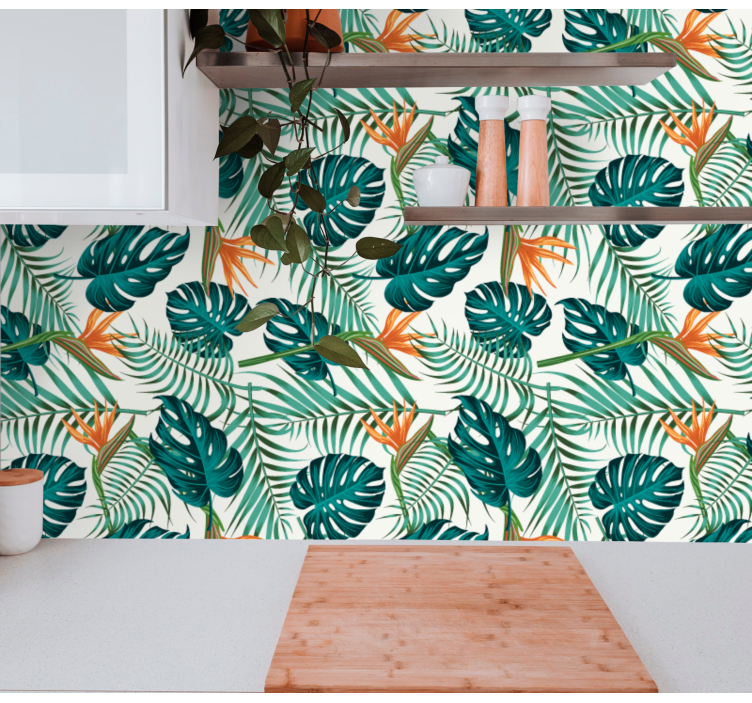 Tropical Leaf Print leaves wallpaper - TenStickers