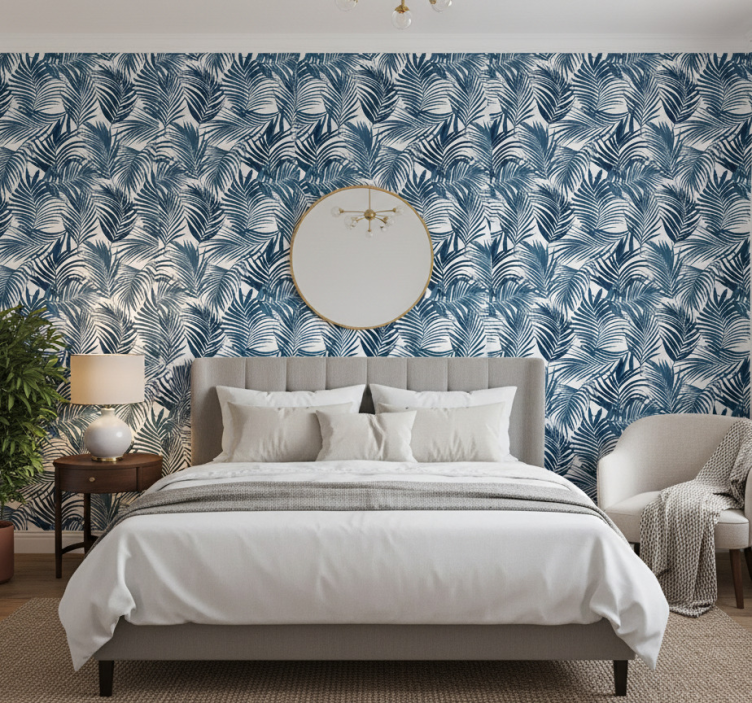 Tropical leaf wall paper in bedroom - TenStickers