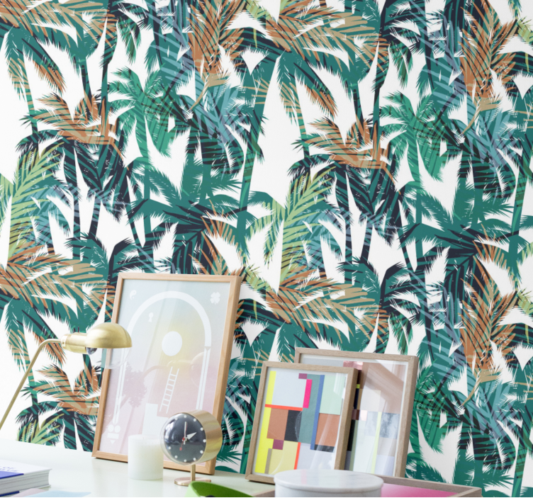 Green and white palm trees jungle themed wallpaper - TenStickers