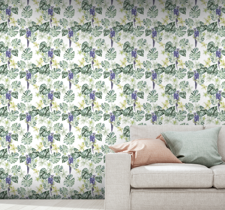 Tropical plants with parrot pattern  wallpaper - TenStickers