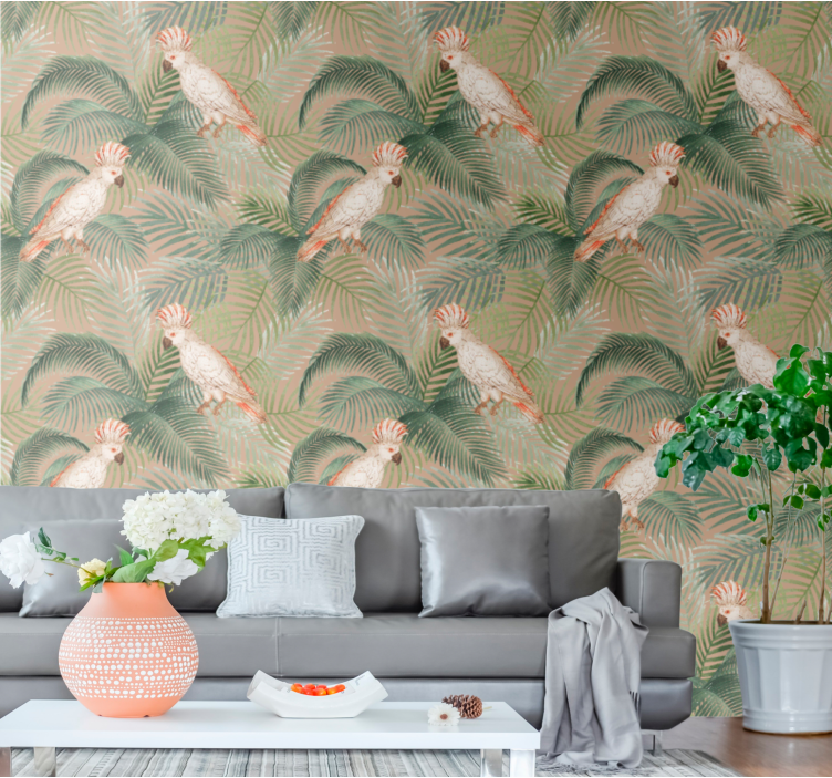 Tropical Parrot Print living area wallpaper - TenStickers