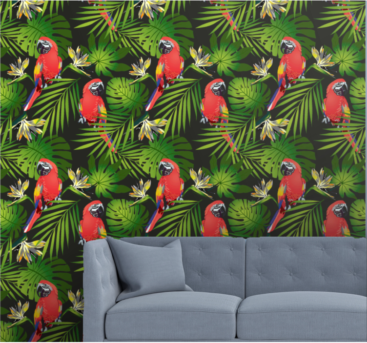 Tropical parrots pattern wallpaper - TenStickers