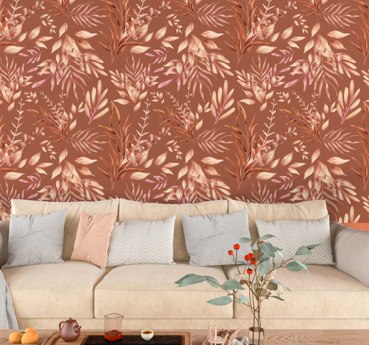 Tropical plants Terracotta colour wallpaper - TenStickers