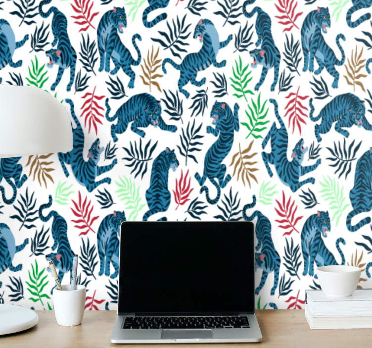 Tropical Tiger Motif animals wallpaper - TenStickers