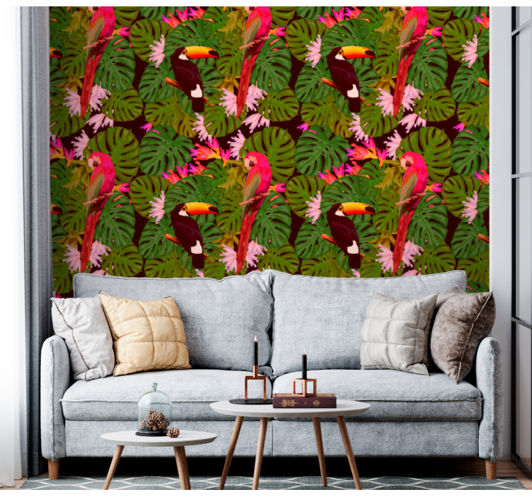 Tropical Toucan Motif jungle themed wallpaper - TenStickers