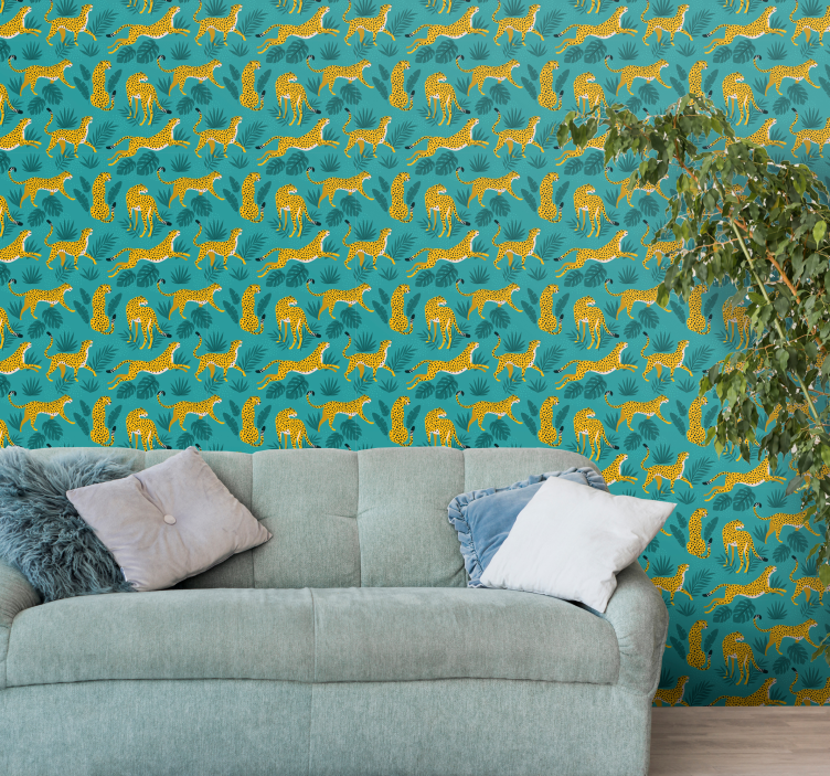 Turquoise Pattern leopard print wallpaper - TenStickers