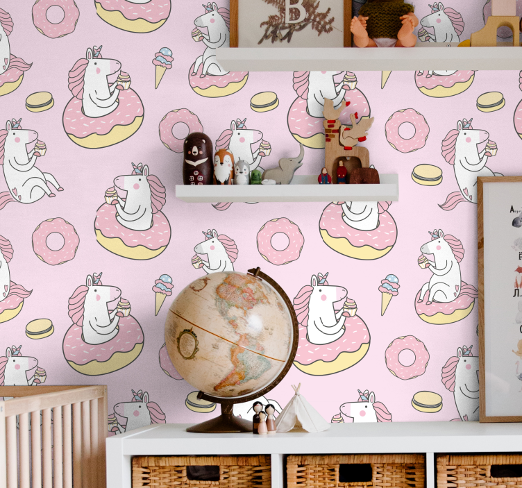 Unicorns eating treats animal wallpaper - TenStickers