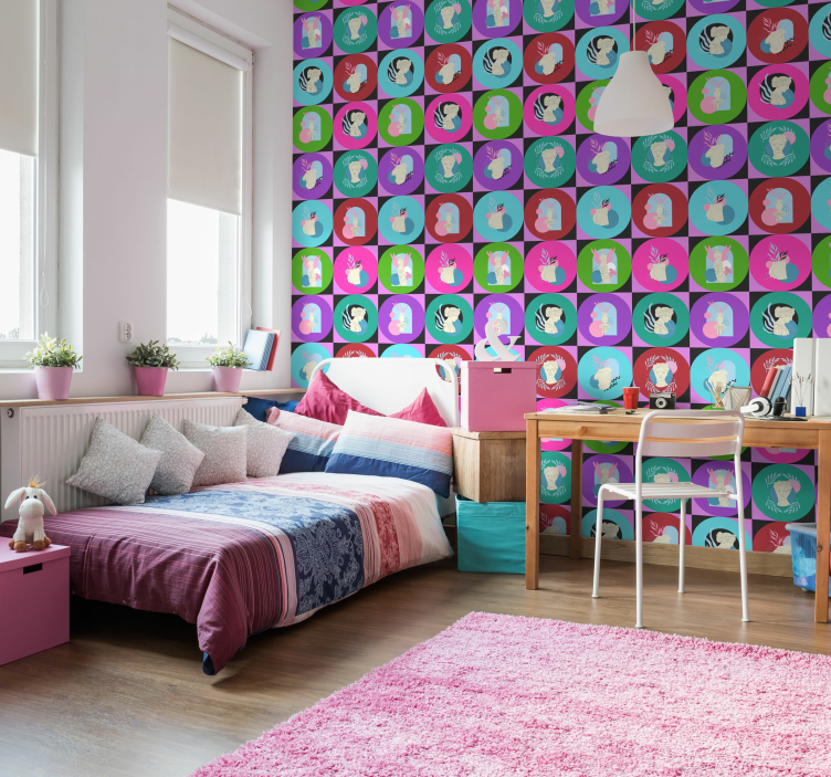 Vaporwave's circles and statues art wallpaper - TenStickers