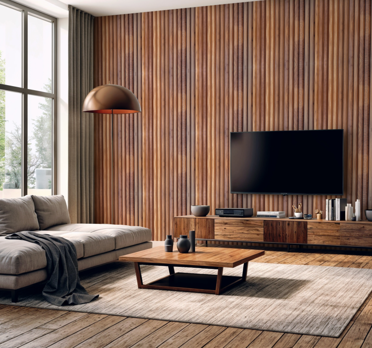 Vertical wooden lines Living room wallpaper - TenStickers