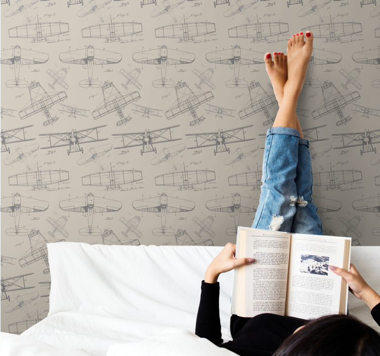 Vintage Airplane Sketches art wallpaper - TenStickers