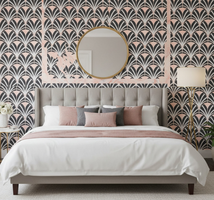 Wall paper in bedroom art deco marble effect design - TenStickers
