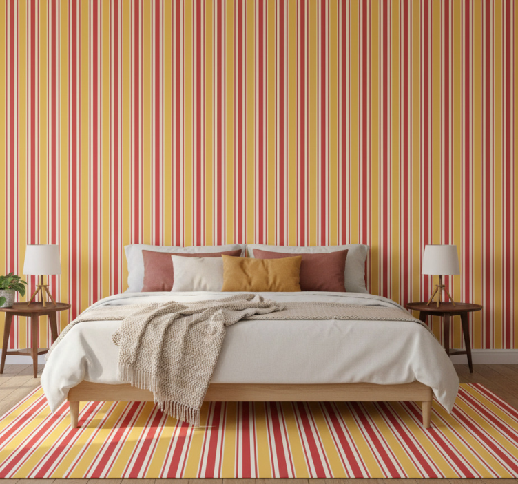 Wall paper in bedroom horizontal striped warm tones - TenStickers