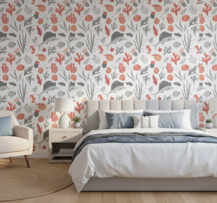 Wall paper in bedroom marine life design - TenStickers