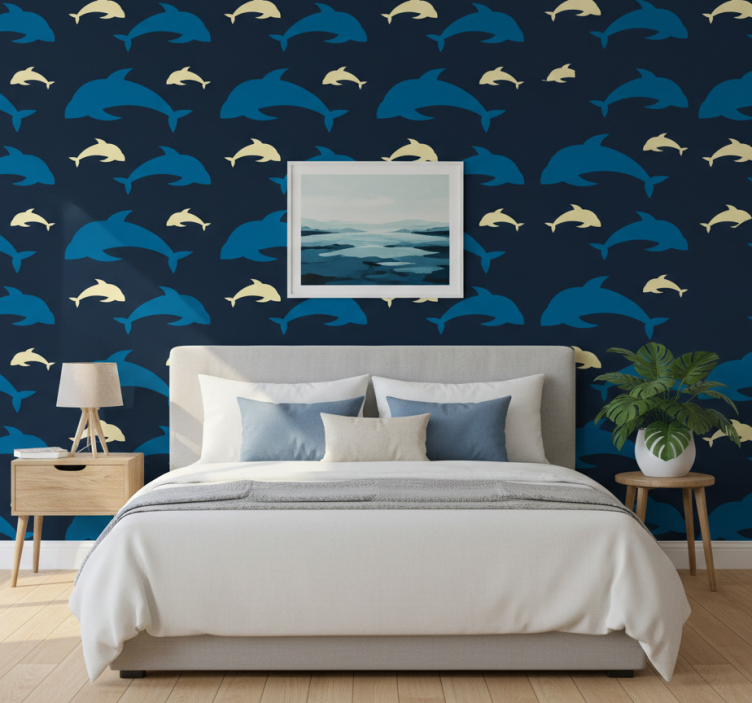 Wall paper in bedroom three dolphins in the sea - TenStickers