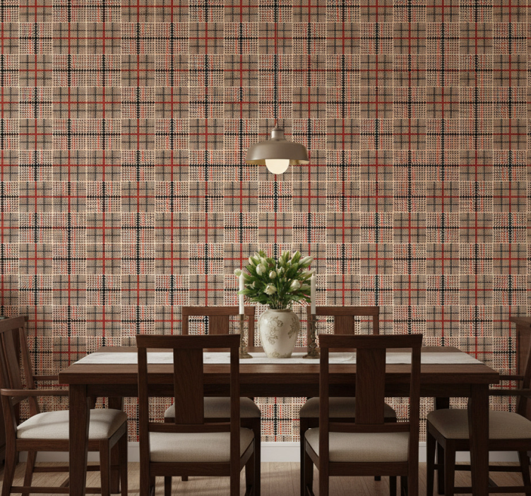 Wallpaper for dining area brown plaid design - TenStickers