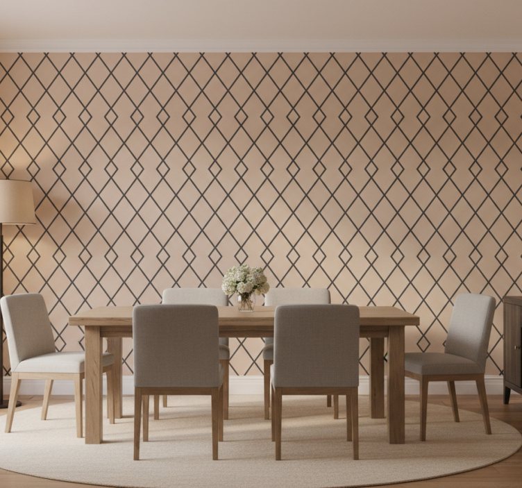 Wallpaper for dining area geometric beige diamond pattern - TenStickers
