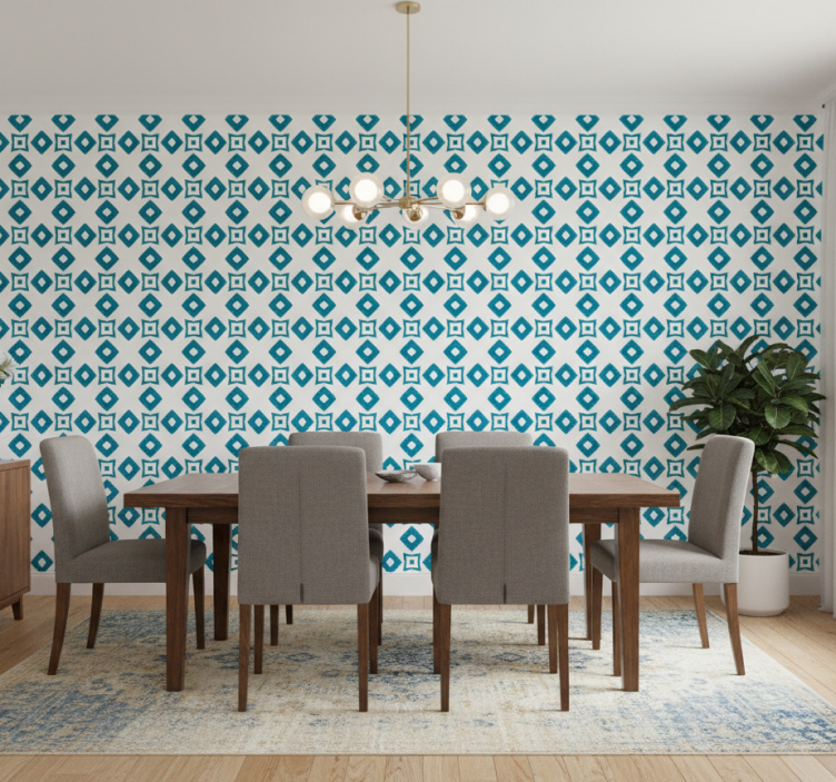 Wallpaper for dining area geometric blue diamond design - TenStickers