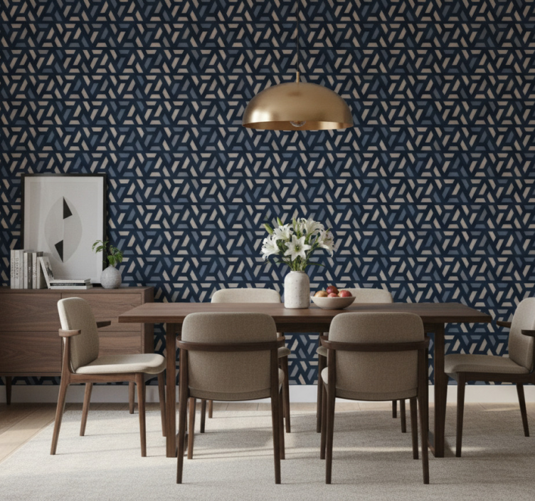 Wallpaper for dining area geometric blue gray triangles - TenStickers