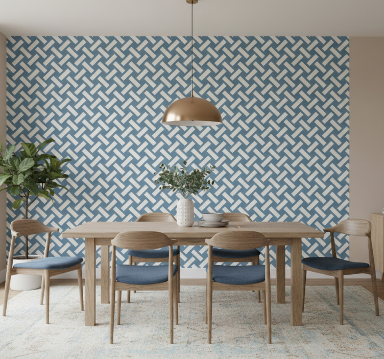 Wallpaper for dining area geometric blue square pattern - TenStickers