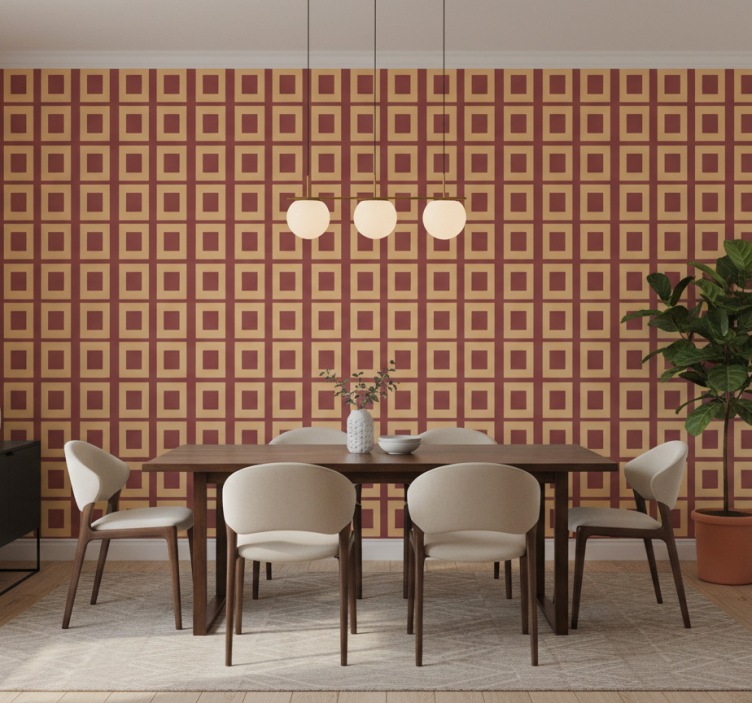 Wallpaper for dining area geometric orange squares - TenStickers