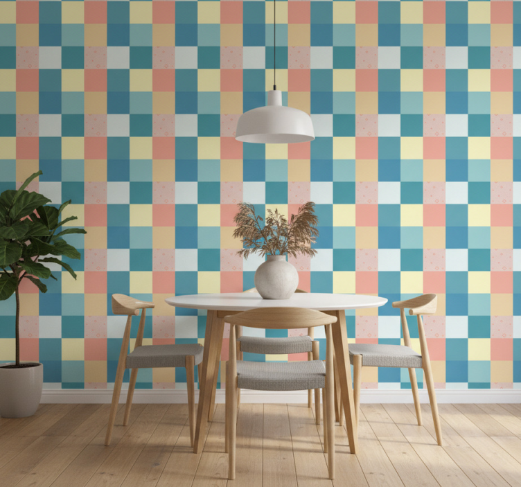Wallpaper for dining area geometric pastel checkerboard - TenStickers