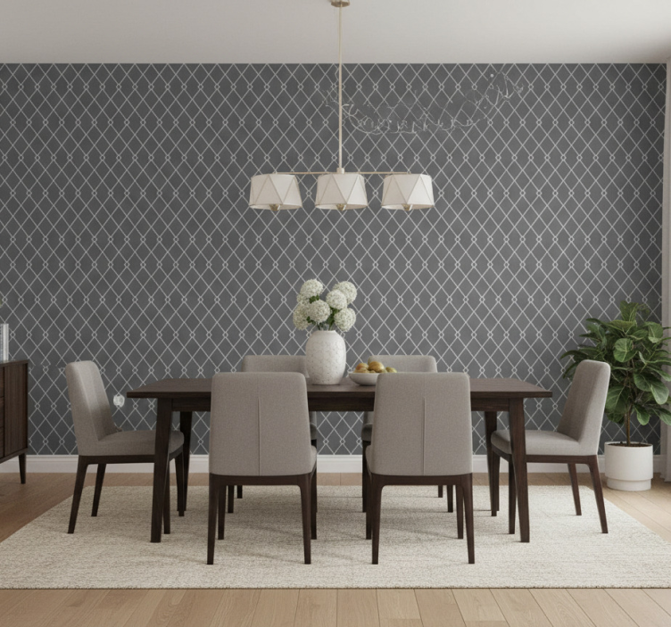 Wallpaper for dining area gray and white diamond pattern - TenStickers
