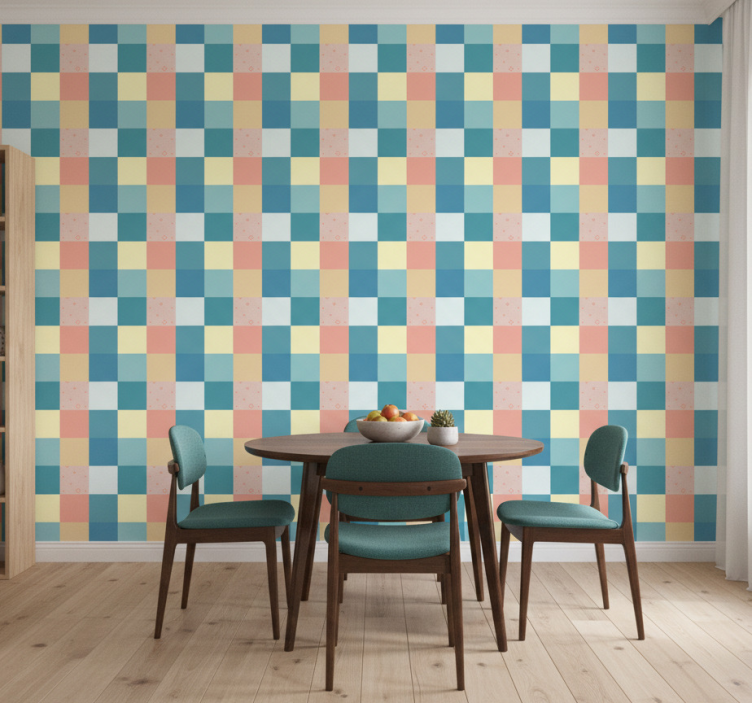 Wallpaper for dining area in colorful retro patchwork - TenStickers
