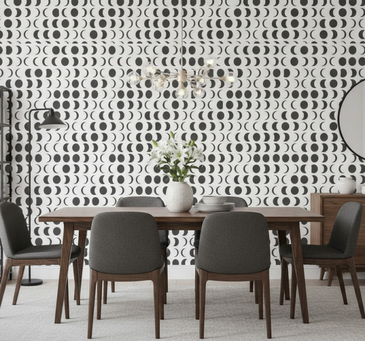 Wallpaper for dining area monochrome semicircles - TenStickers