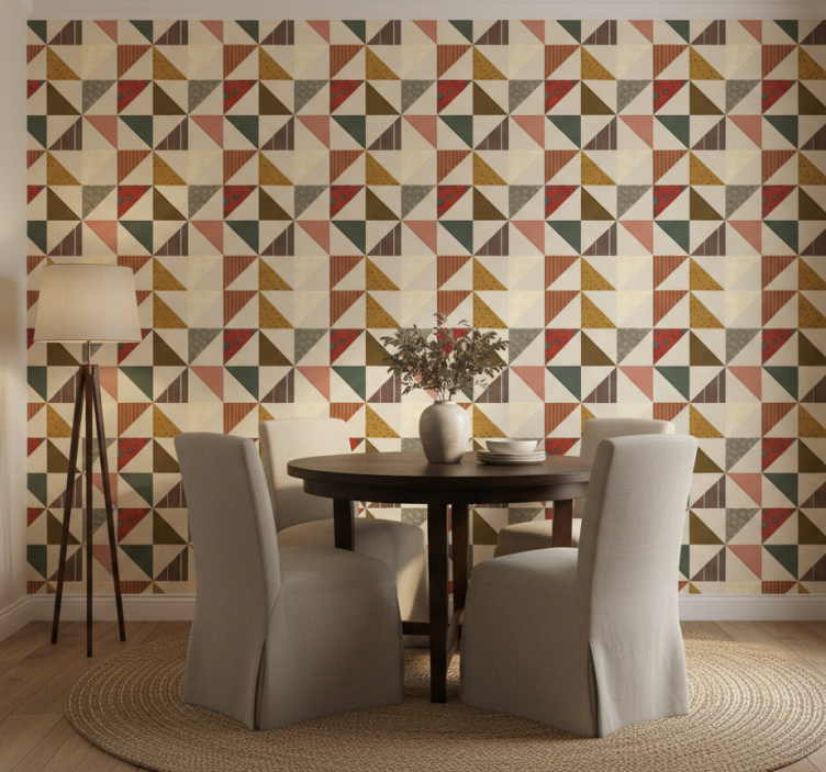 Wallpaper for dining area patchwork triangle design - TenStickers