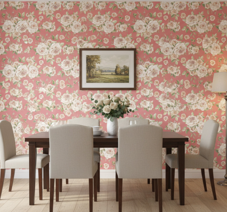 Wallpaper for dining area roses floral design - TenStickers